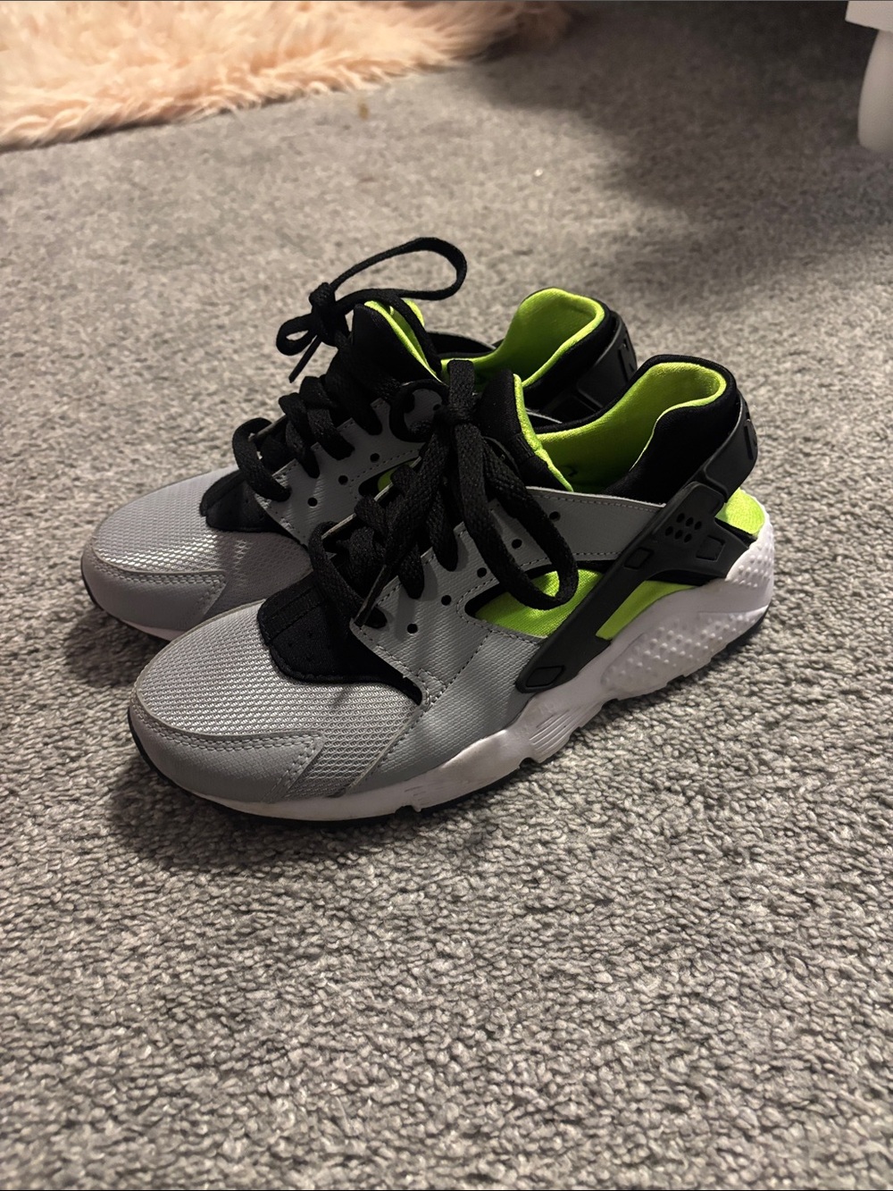 Nike Kids Huarache Sneakers in Neon Green, Black & White